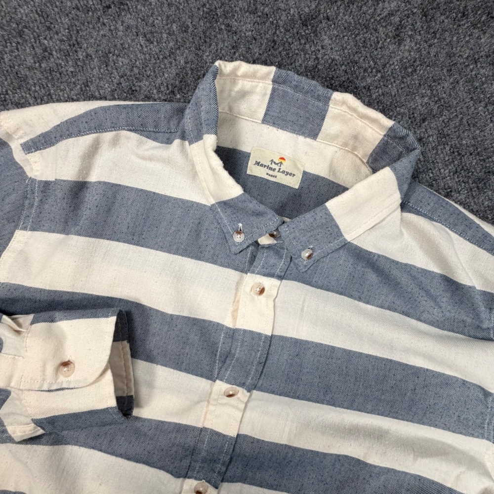 Marine Layer Mens Large Blue Cream Striped Button Down Long Sleeve Shirt 0943